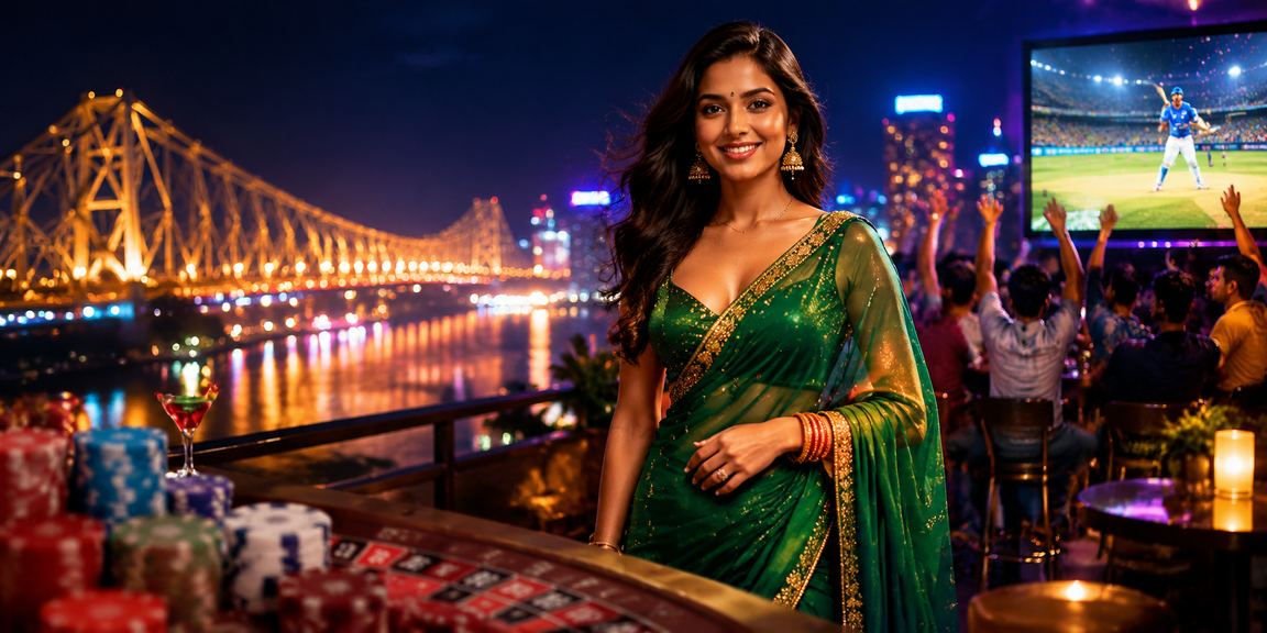 View of Howrah Bridge in evening with cricket and betting themes representing safe gaming