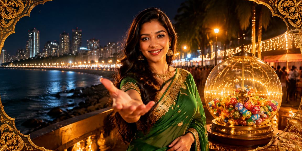 Indian woman playing lottery on mobile device in Mumbai Bandra area